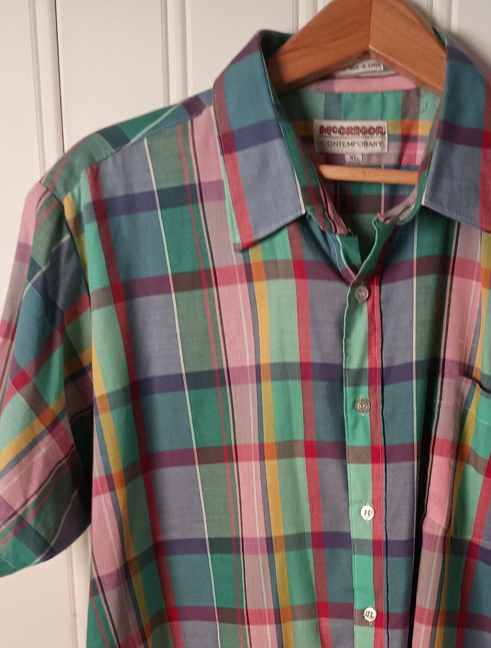 80s McGregor Contemporary- Multicolor Plaid Short-Sleeve Shirt- Size XL